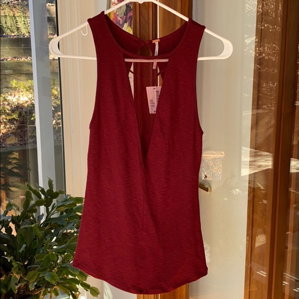 Free People Red mesh V tank